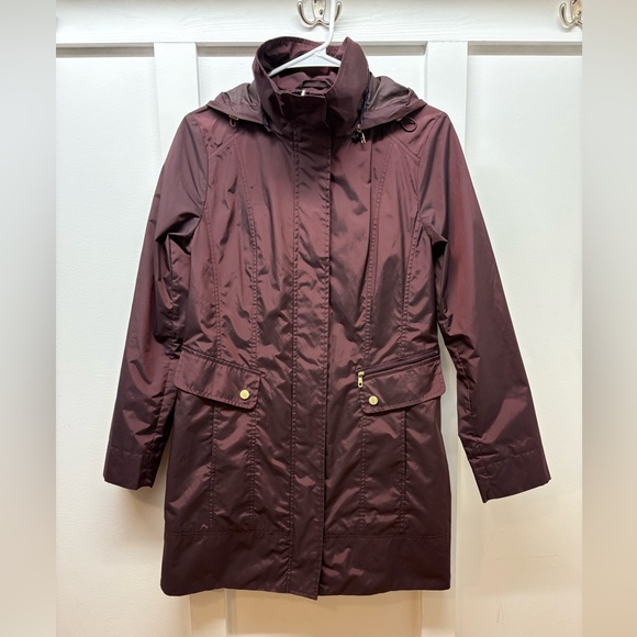 Cole Haan Women's Burgundy Hooded Rain Jacket - Picture 2 of 4